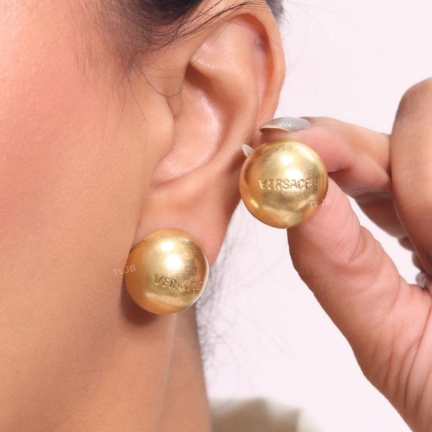 Alphabet V all gold half ball studs