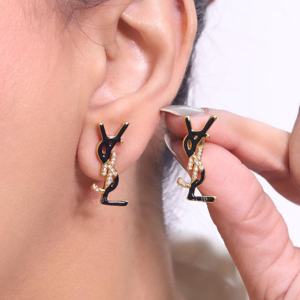Alphabet Y & L black CZ studs