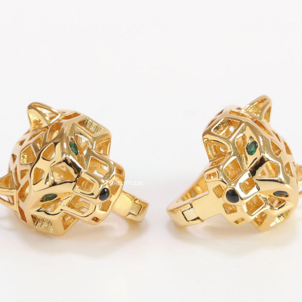Gold plated 3d panther skull clip back studs in cutwork