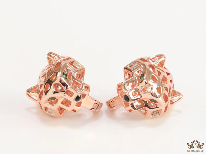 Rose gold plated panther face clip back studs in cutwork
