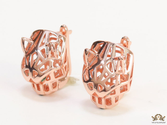 Rose gold plated panther face clip back studs in cutwork