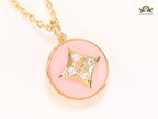 Pink clover with enamel chain