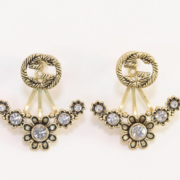 Antique gold plated twin G and floral earrings