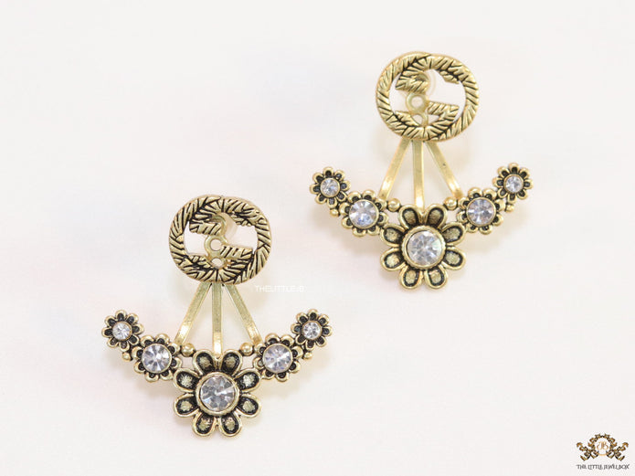 Antique gold plated twin G and floral earrings