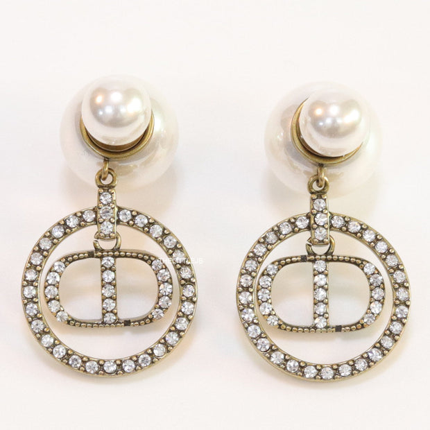 Pearl bomber earrings with gold plated cz alphabets drop
