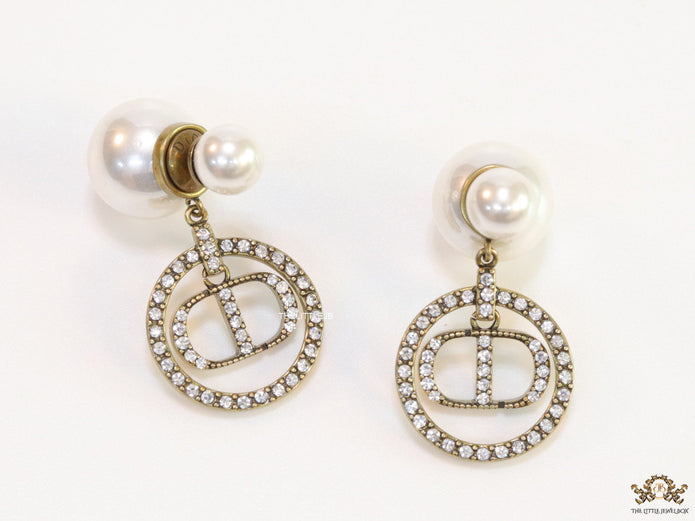 Pearl bomber earrings with gold plated cz alphabets drop