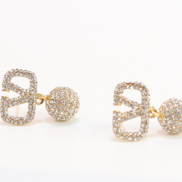 Small Gold plated cz alphabet earring with cz ball drops