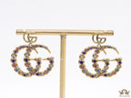 Multicolour twin G motif hanging earrings with twin G tops in gold plating