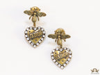 Antique golden bee earrings with alphabet inscribed heart shaped drop