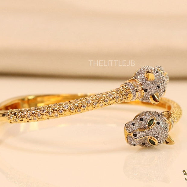 Gold plated cz panther open bracelet