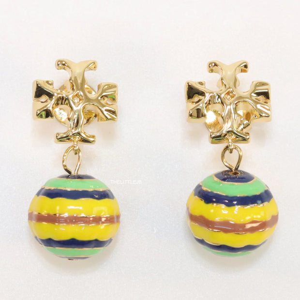 Enamel coated round drop earrings in gold plating