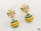 Enamel coated round drop earrings in gold plating