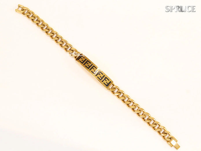 Alphabet F on plate gold link chain bracelet