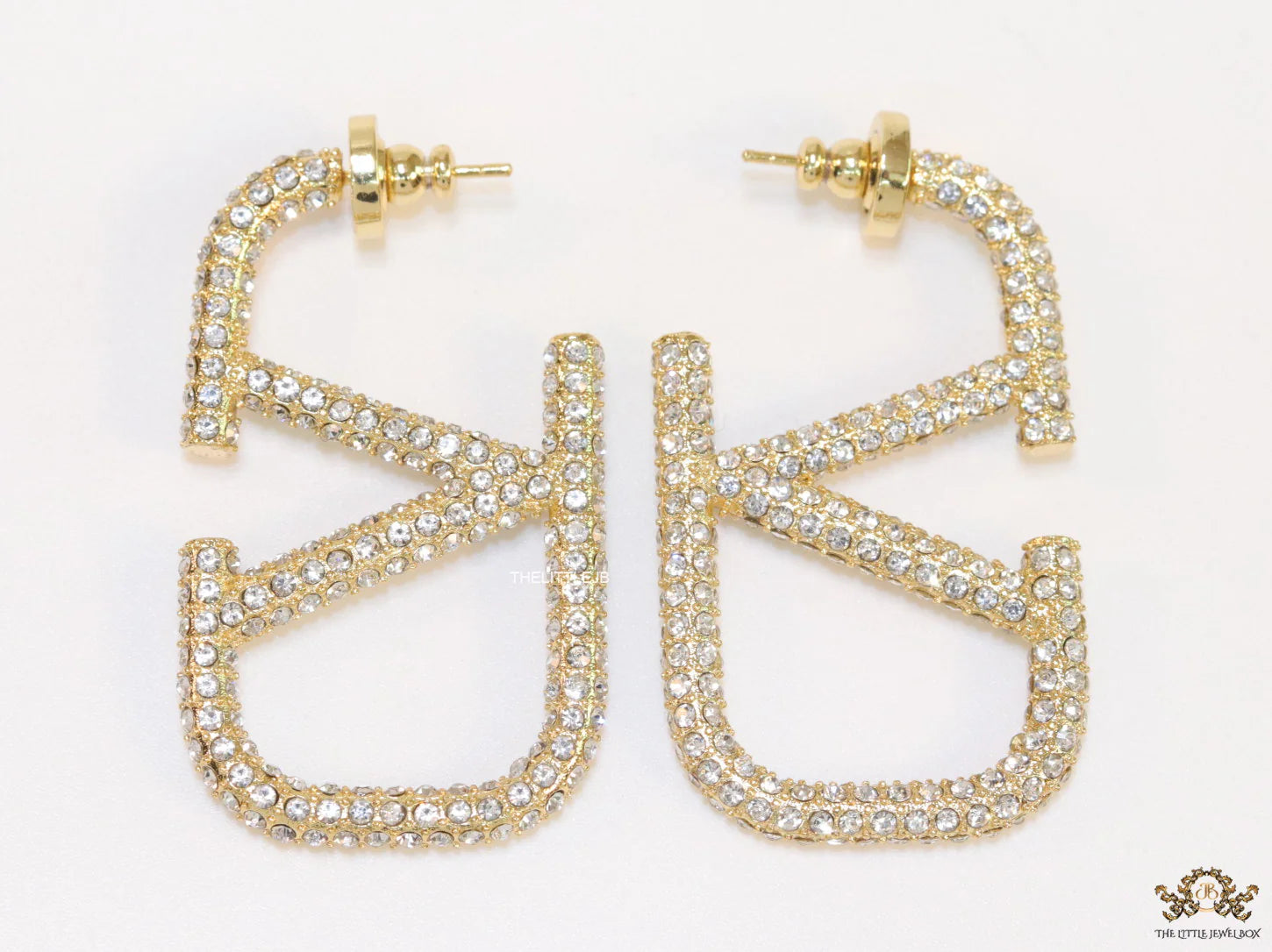 Alphabet V open hoop earrings with cz 45 mm