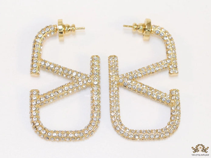 Alphabet V open hoop earrings with cz 45 mm