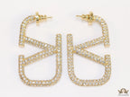 Alphabet V open hoop earrings with cz 45 mm