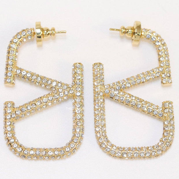 Alphabet V open hoop earrings with cz 45 mm