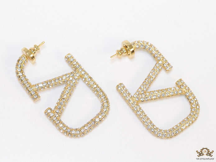 Alphabet V open hoop earrings with cz 45 mm