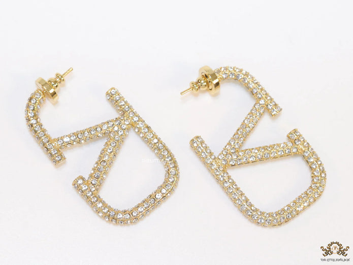 Alphabet V open hoop earrings with cz 45 mm