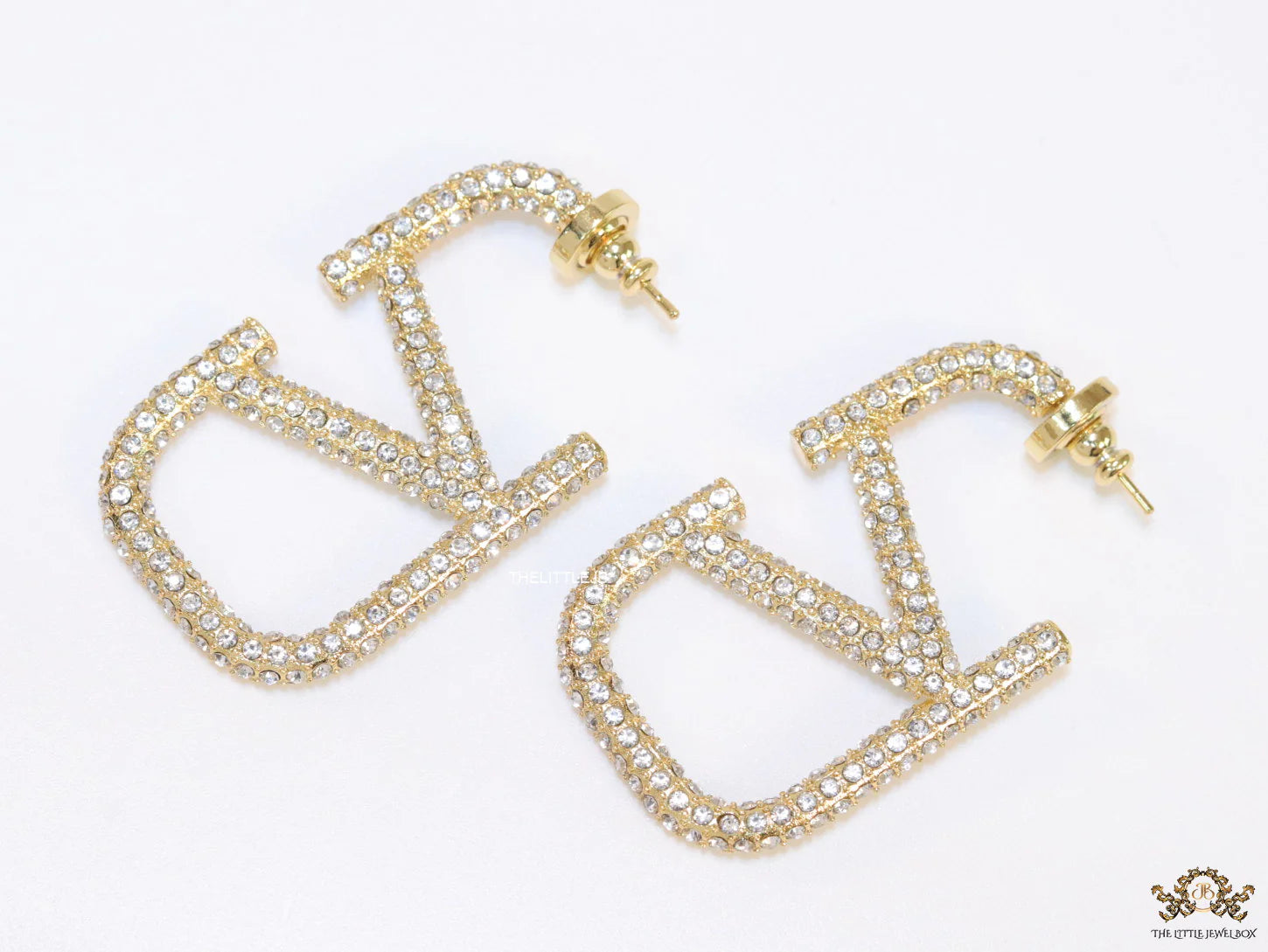 Alphabet V open hoop earrings with cz 45 mm