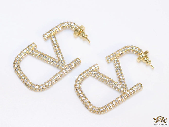Alphabet V open hoop earrings with cz 45 mm