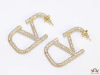 Alphabet V open hoop earrings with cz 45 mm