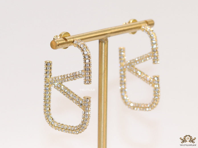 Alphabet V open hoop earrings with cz 45 mm