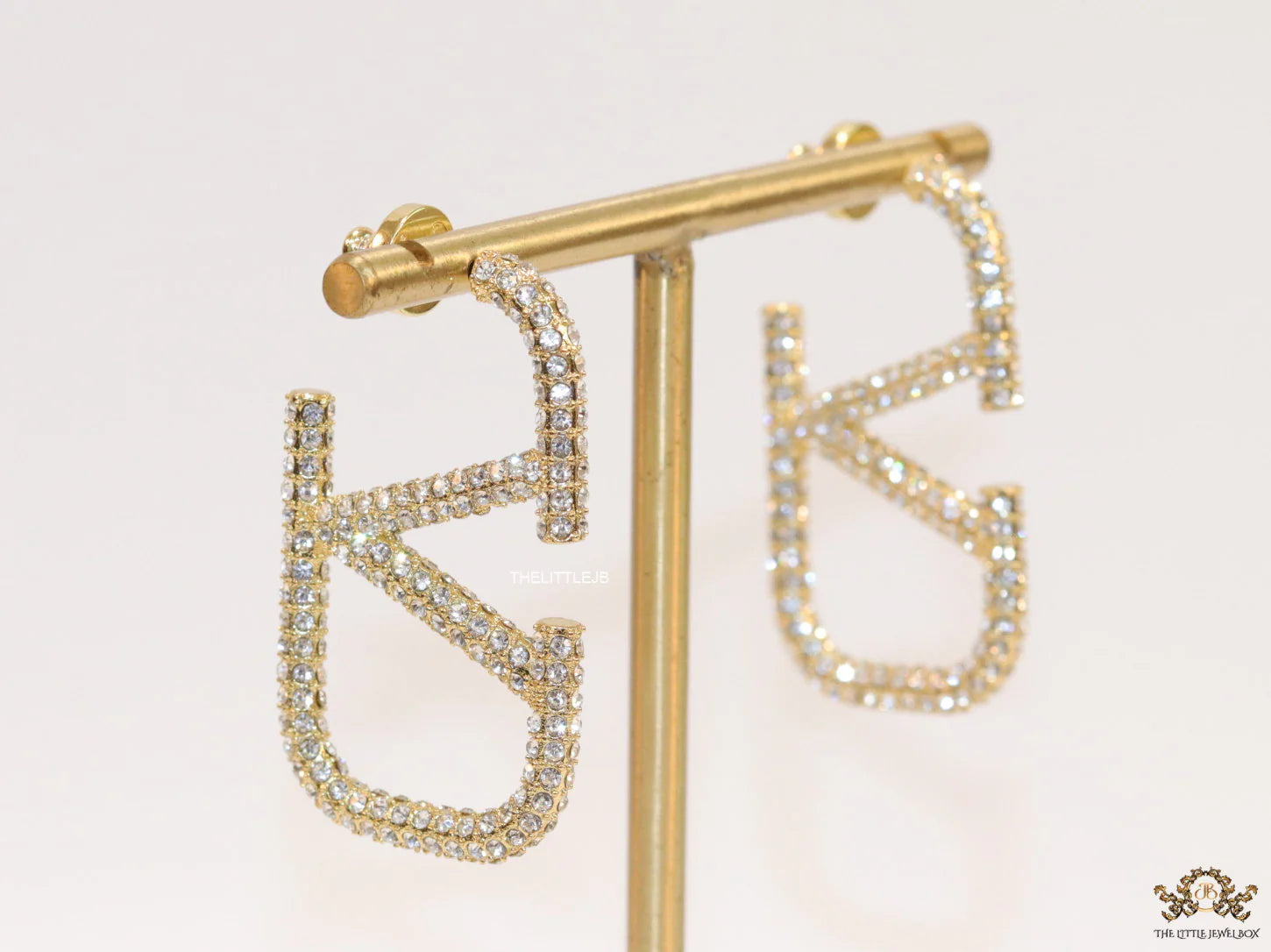 Alphabet V open hoop earrings with cz 45 mm