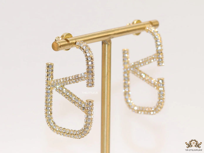 Alphabet V open hoop earrings with cz 45 mm