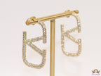 Alphabet V open hoop earrings with cz 45 mm