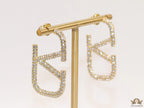 Alphabet V open hoop earrings with cz 45 mm