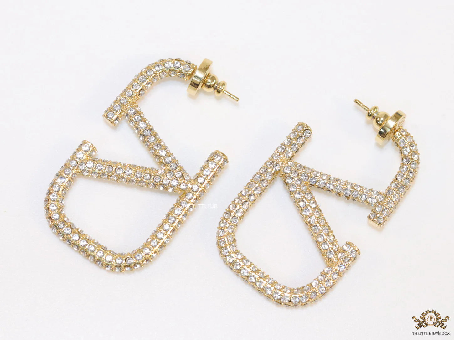Alphabet V open hoop earrings with cz 45 mm