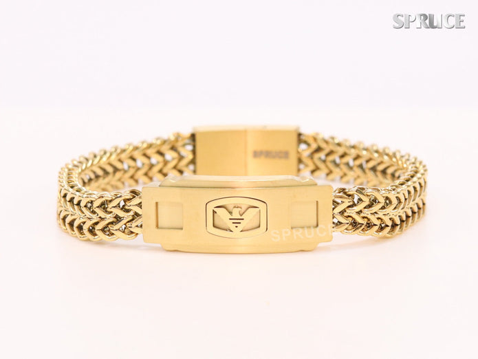 Alphabet A&E on plate gold bracelet