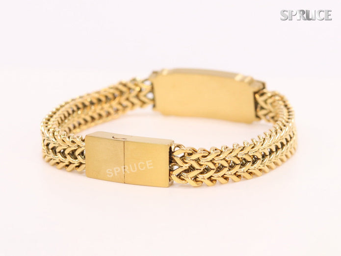 Alphabet A&E on plate gold bracelet