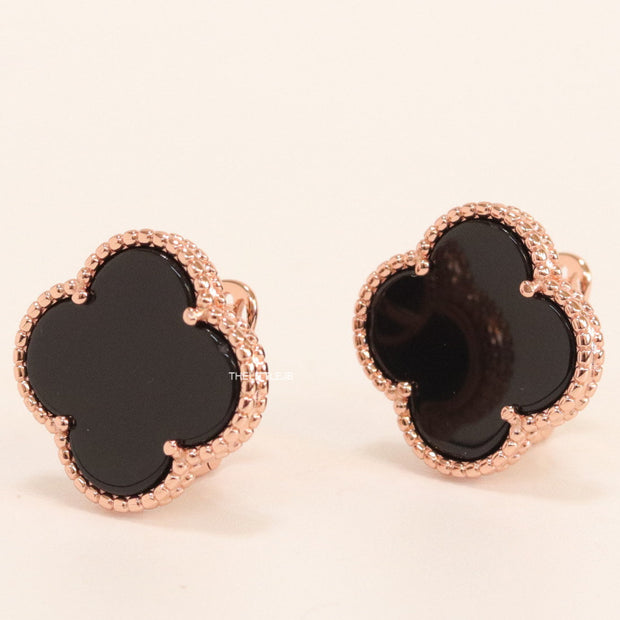 Black clover stud earrings in rose gold plating