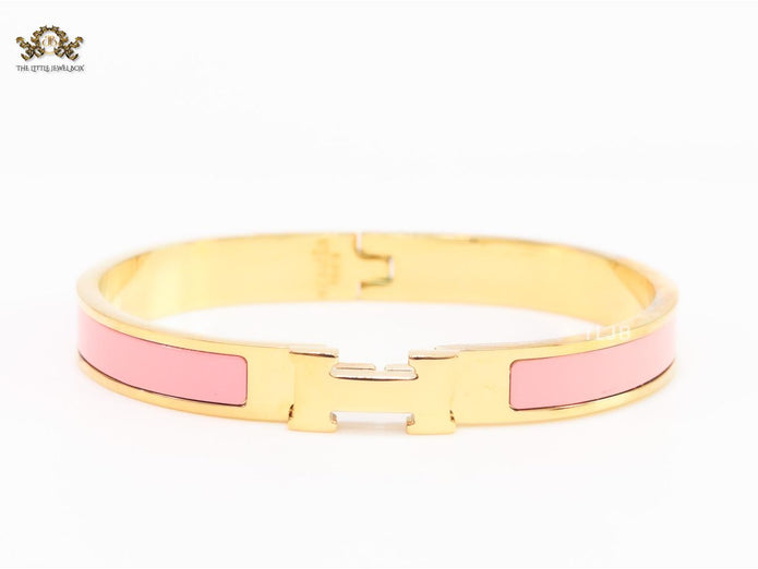 Alphabet H pink and gold 8 mm bracelet