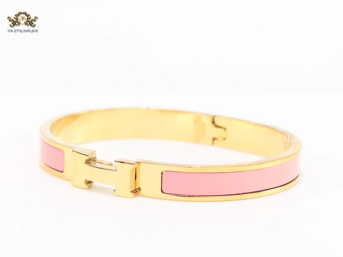 Alphabet H pink and gold 8 mm bracelet