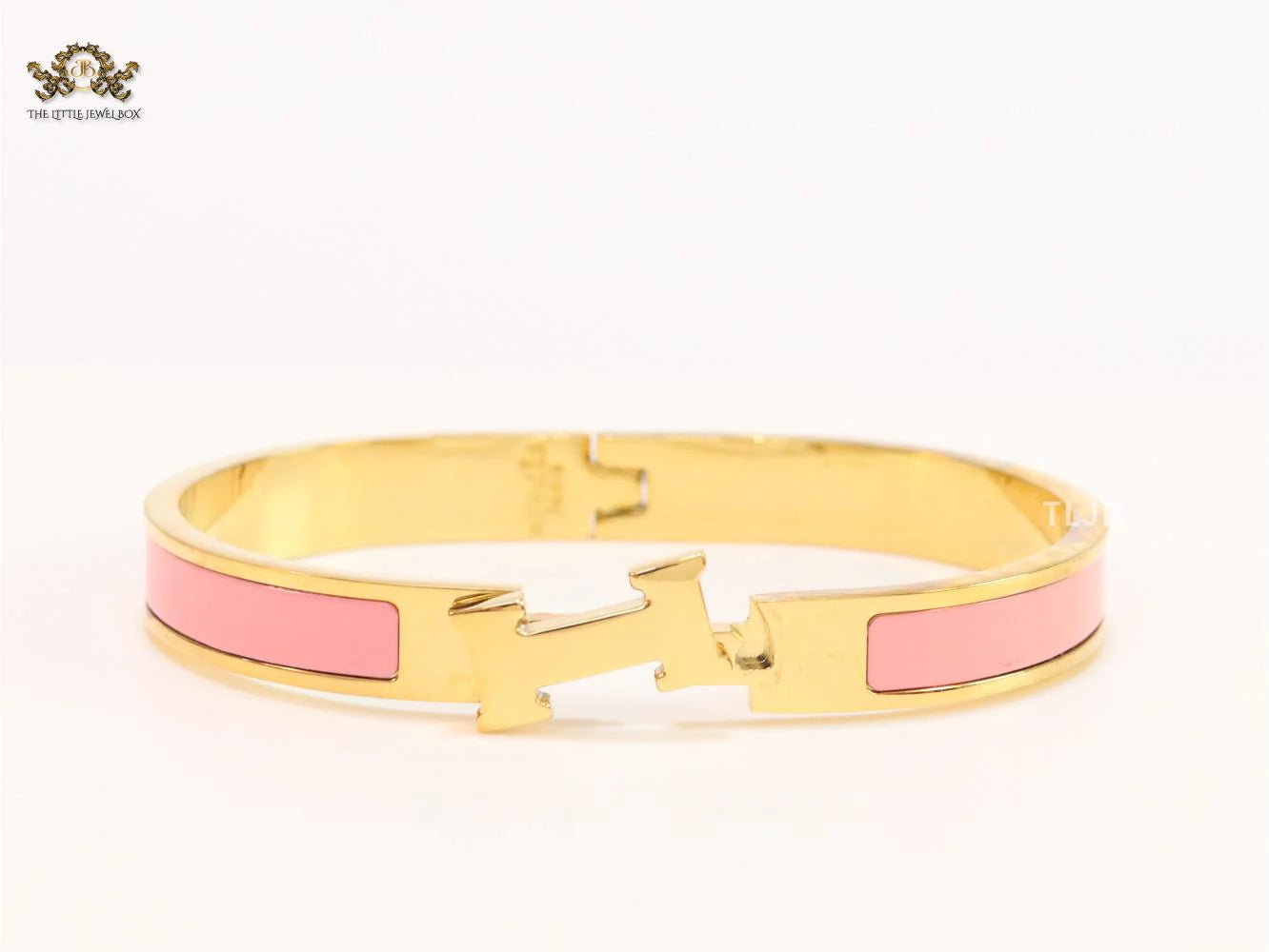 Alphabet H pink and gold 8 mm bracelet