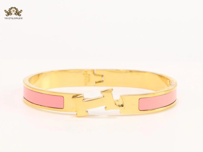 Alphabet H pink and gold 8 mm bracelet