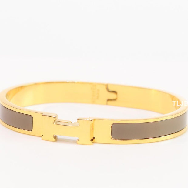 Alphabet H brown and matt gold bracelet