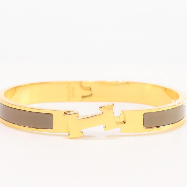 Alphabet H brown and matt gold bracelet
