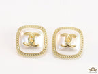 Twin C motif square studs in golden and MOP finish