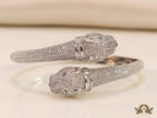 Platinum plated cz twin panther openable bracelet