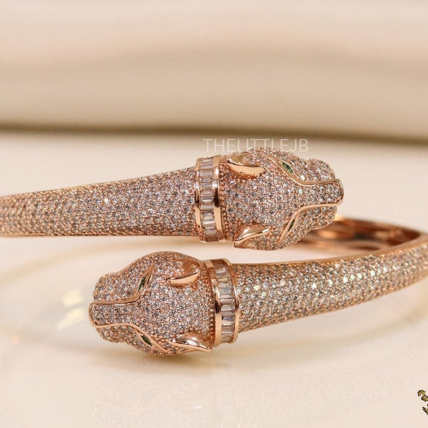 Rose gold plated cz twin panther openable  bracelet