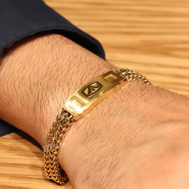Alphabet A&E on plate gold bracelet
