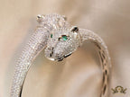 Platinum plated cz twin panther openable bracelet