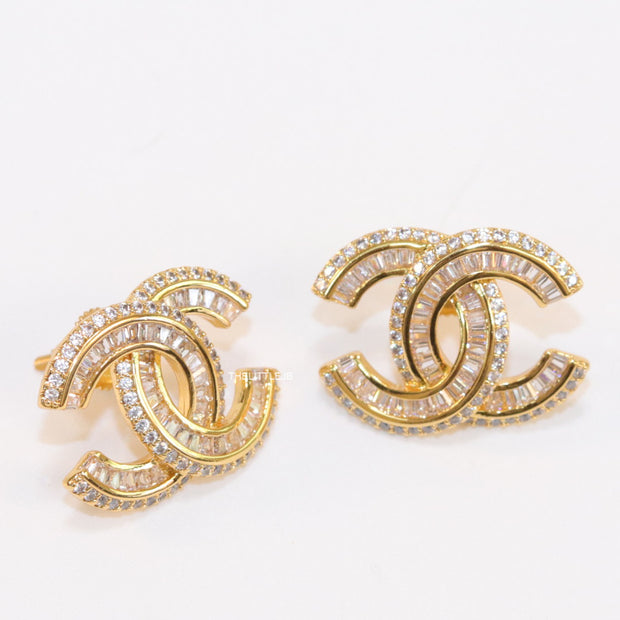 Gold plated cz studs in twin C motif