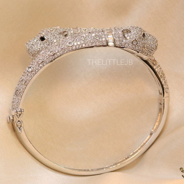 Platinum plated cz twin panther bracelet