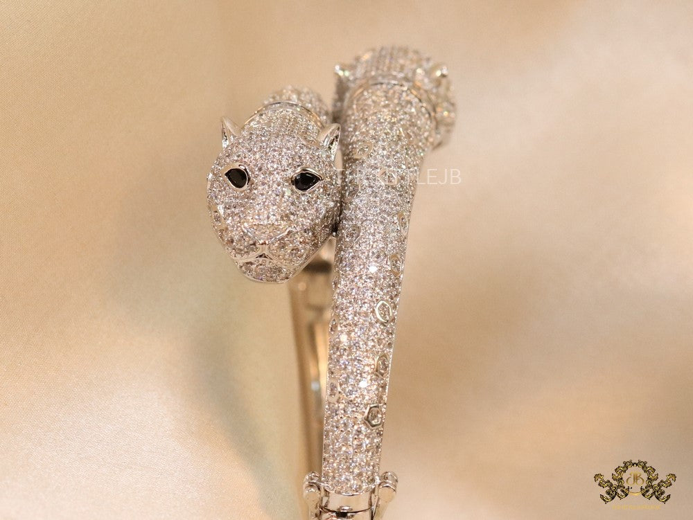 Platinum plated cz twin panther bracelet