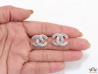 Platinum plated cz studs in twin C motif